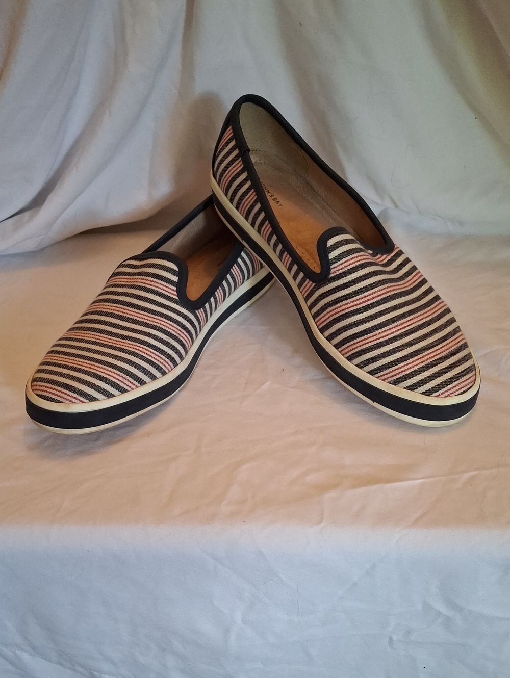 St. John's Bay Striped Canvas Slip-Ons in Navy, White & Red